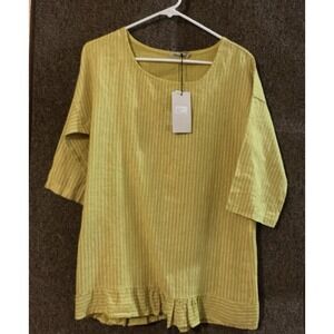 Lungo L'Arno Women's Linen Pin Stripe Top NWT Mustard M Tunic Yellow